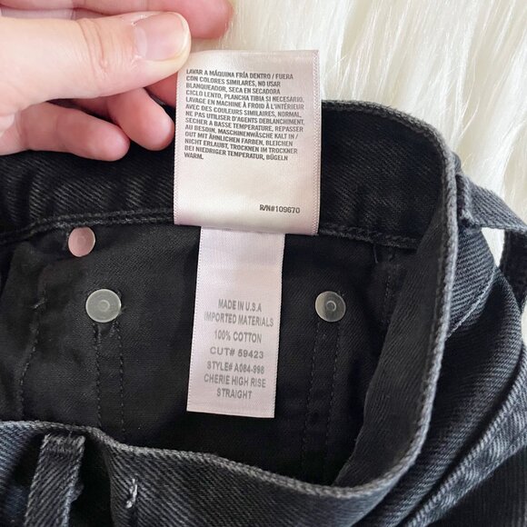 AGOLDE Black Distortion Wash Cherie High Rise Distressed Straight Denim Jeans - Picture 8 of 8